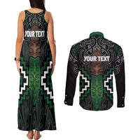 Maori Taiaha Pounamu Whakairo Personalized Couples Matching Tank Maxi Dress and Long Sleeve Button Shirt Jade Poutama Motifs