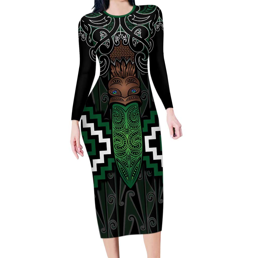Maori Taiaha Pounamu Whakairo Personalized Family Matching Long Sleeve Bodycon Dress and Hawaiian Shirt Jade Poutama Motifs LT7 Mom's Dress Jade - Polynesian Pride
