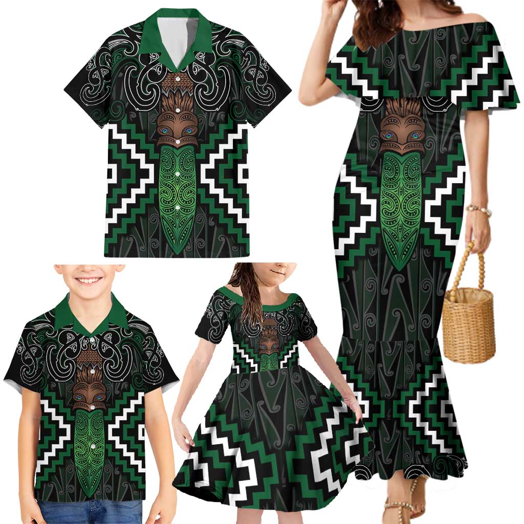 Maori Taiaha Pounamu Whakairo Personalized Family Matching Mermaid Dress and Hawaiian Shirt Jade Poutama Motifs LT7 - Polynesian Pride