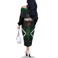 Maori Taiaha Pounamu Whakairo Personalized Family Matching Off The Shoulder Long Sleeve Dress and Hawaiian Shirt Jade Poutama Motifs LT7 - Polynesian Pride