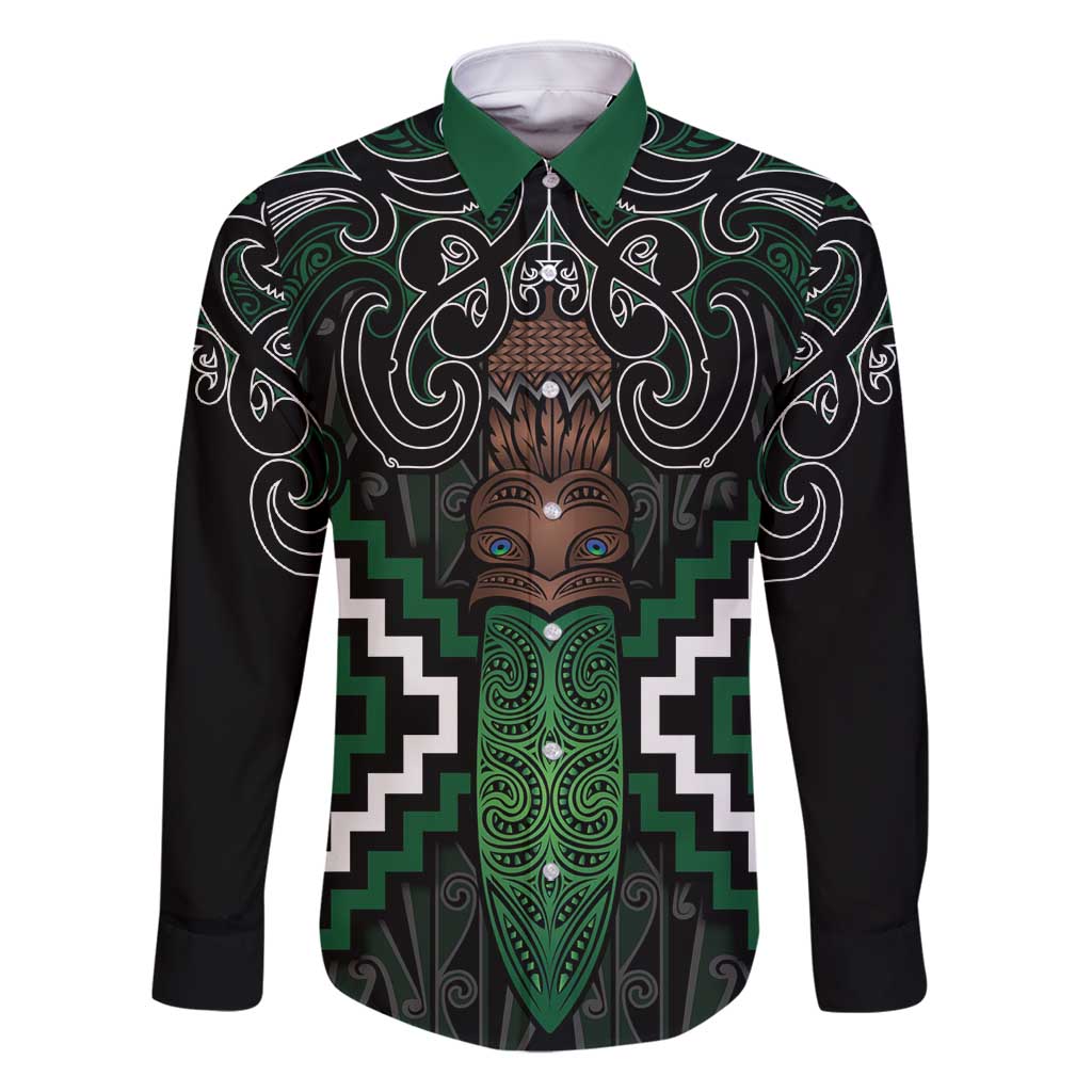 Maori Taiaha Pounamu Whakairo Personalized Family Matching Off Shoulder Maxi Dress and Hawaiian Shirt Jade Poutama Motifs LT7 Dad's Shirt - Long Sleeve Jade - Polynesian Pride