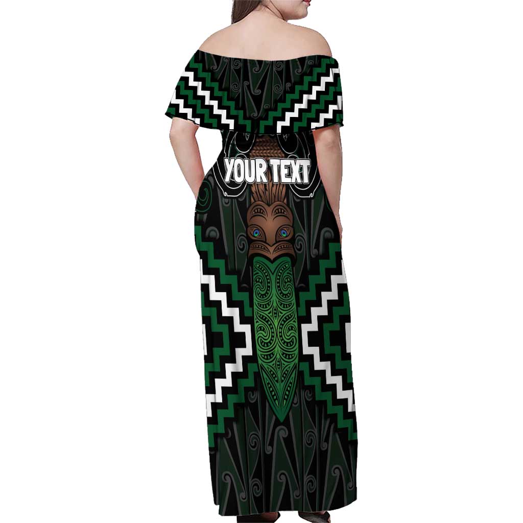 Maori Taiaha Pounamu Whakairo Personalized Family Matching Off Shoulder Maxi Dress and Hawaiian Shirt Jade Poutama Motifs LT7 - Polynesian Pride