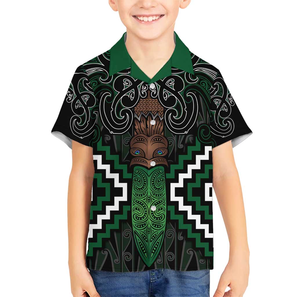 Maori Taiaha Pounamu Whakairo Personalized Family Matching Off Shoulder Maxi Dress and Hawaiian Shirt Jade Poutama Motifs LT7 Son's Shirt Jade - Polynesian Pride