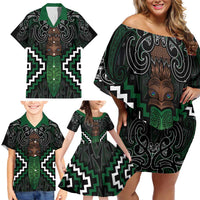 Maori Taiaha Pounamu Whakairo Personalized Family Matching Off Shoulder Short Dress and Hawaiian Shirt Jade Poutama Motifs LT7 - Polynesian Pride