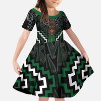 Maori Taiaha Pounamu Whakairo Personalized Family Matching Puletasi and Hawaiian Shirt Jade Poutama Motifs LT7 Daughter's Dress Jade - Polynesian Pride