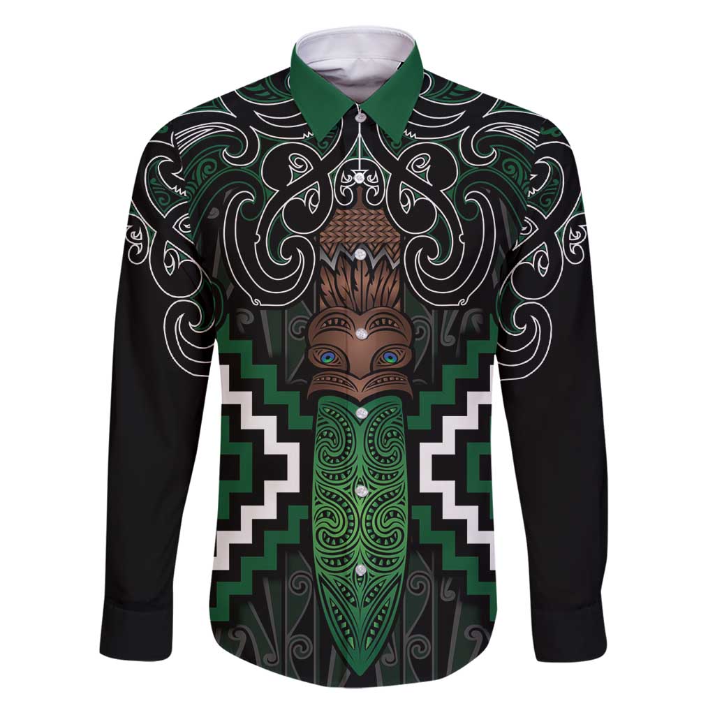 Maori Taiaha Pounamu Whakairo Personalized Family Matching Puletasi and Hawaiian Shirt Jade Poutama Motifs LT7 Dad's Shirt - Long Sleeve Jade - Polynesian Pride