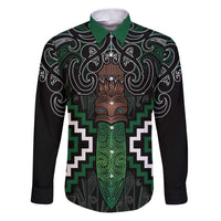 Maori Taiaha Pounamu Whakairo Personalized Family Matching Puletasi and Hawaiian Shirt Jade Poutama Motifs LT7 Dad's Shirt - Long Sleeve Jade - Polynesian Pride