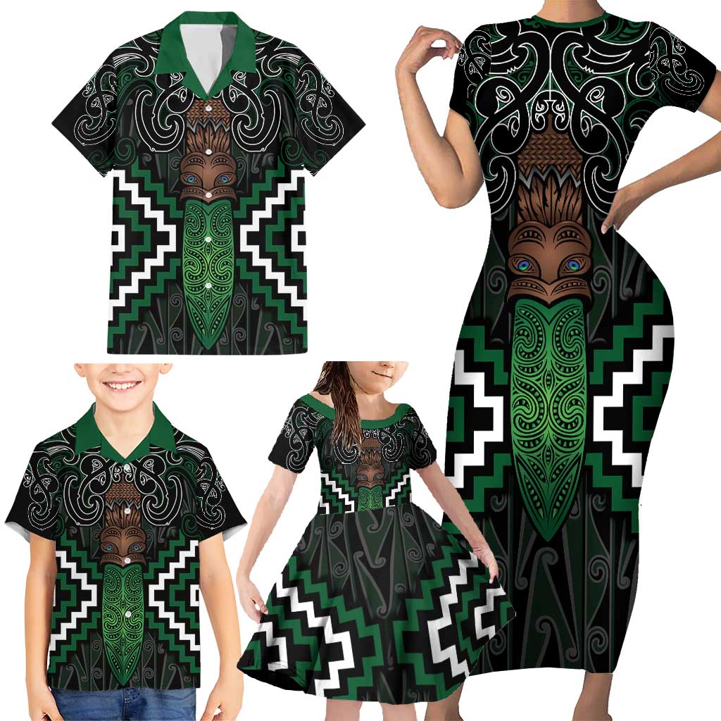 Maori Taiaha Pounamu Whakairo Personalized Family Matching Short Sleeve Bodycon Dress and Hawaiian Shirt Jade Poutama Motifs LT7 - Polynesian Pride