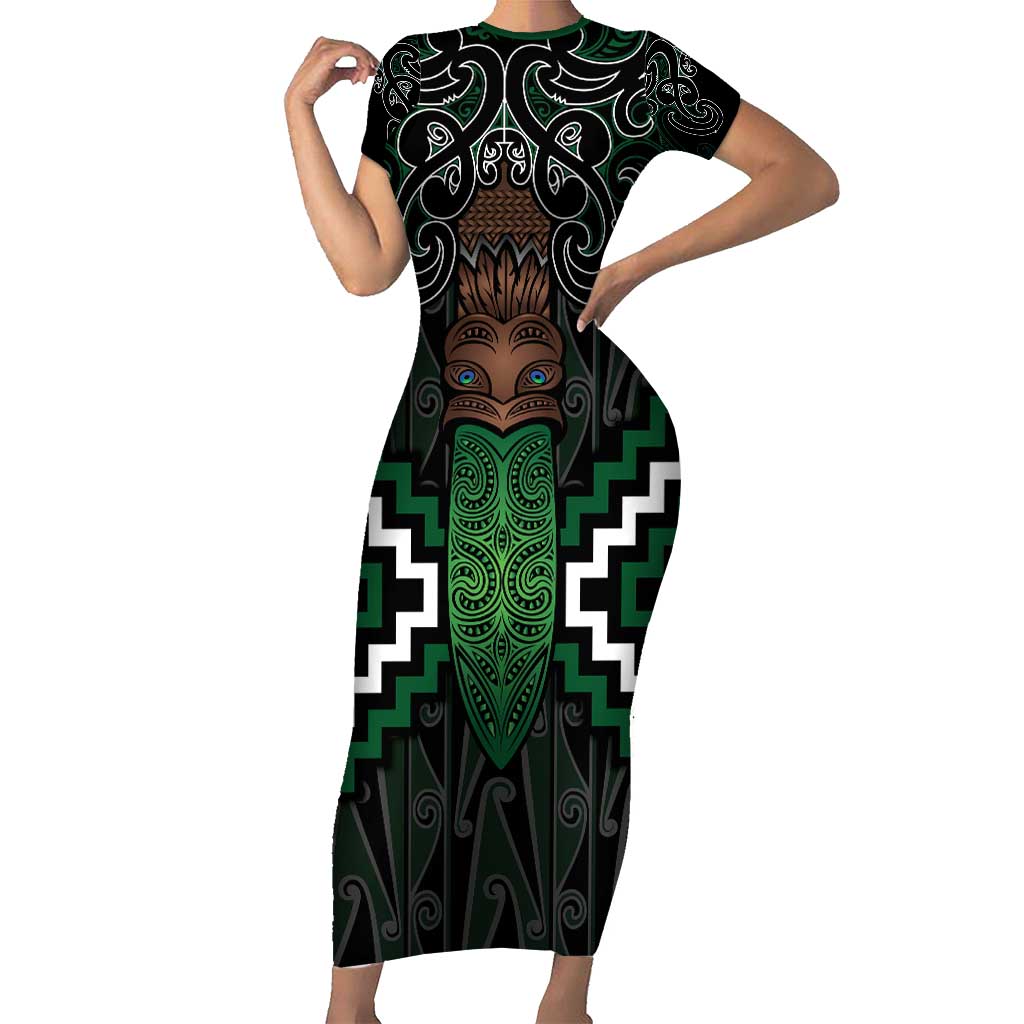 Maori Taiaha Pounamu Whakairo Personalized Family Matching Short Sleeve Bodycon Dress and Hawaiian Shirt Jade Poutama Motifs LT7 Mom's Dress Jade - Polynesian Pride