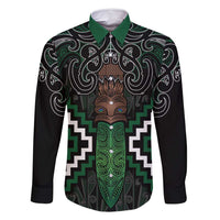 Maori Taiaha Pounamu Whakairo Personalized Family Matching Tank Maxi Dress and Hawaiian Shirt Jade Poutama Motifs LT7 Dad's Shirt - Long Sleeve Jade - Polynesian Pride