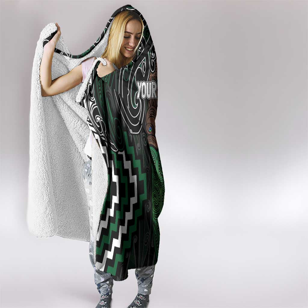 Maori Taiaha Pounamu Whakairo Personalized Hooded Blanket Jade Poutama Motifs