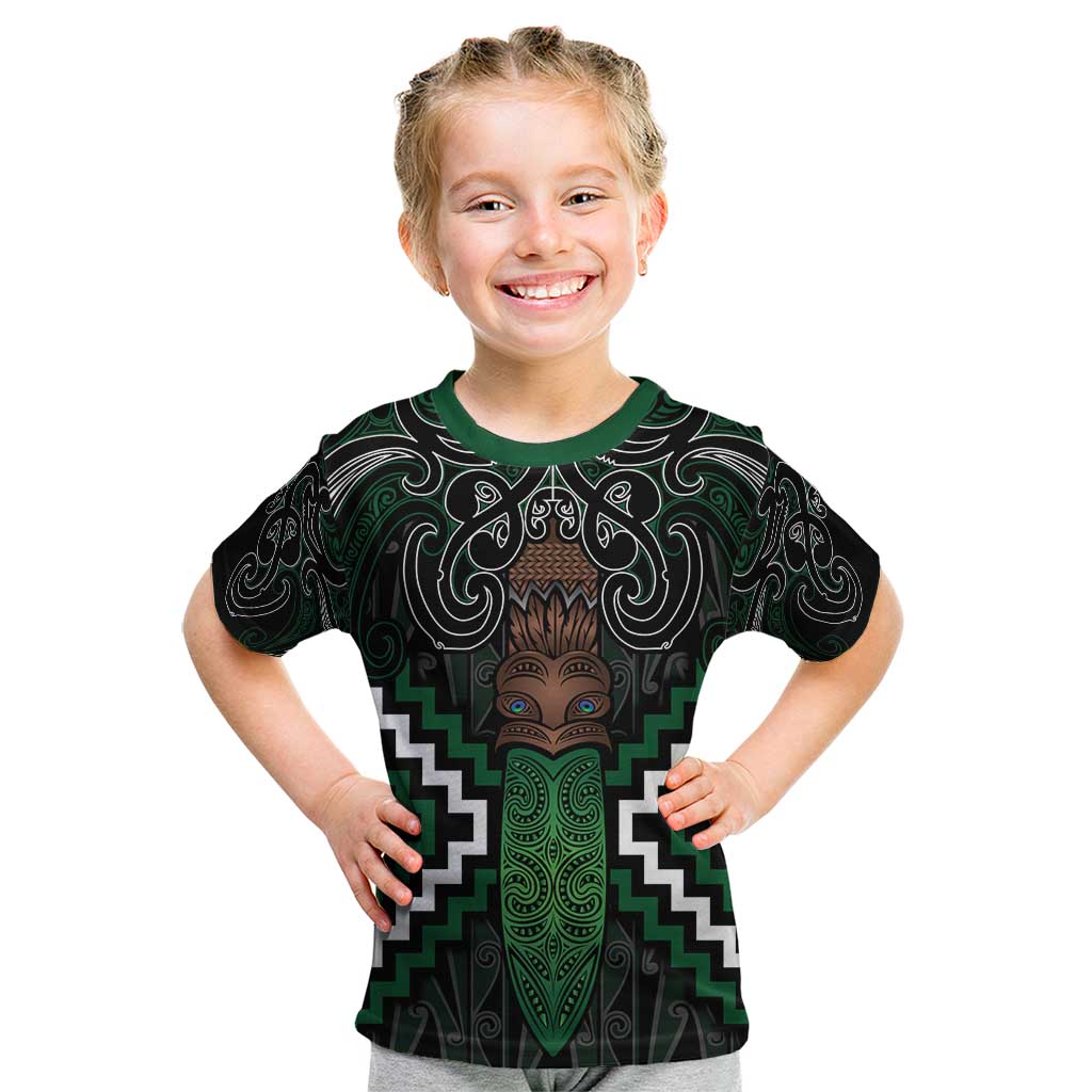 Maori Taiaha Pounamu Whakairo Personalized Kid T Shirt Jade Poutama Motifs
