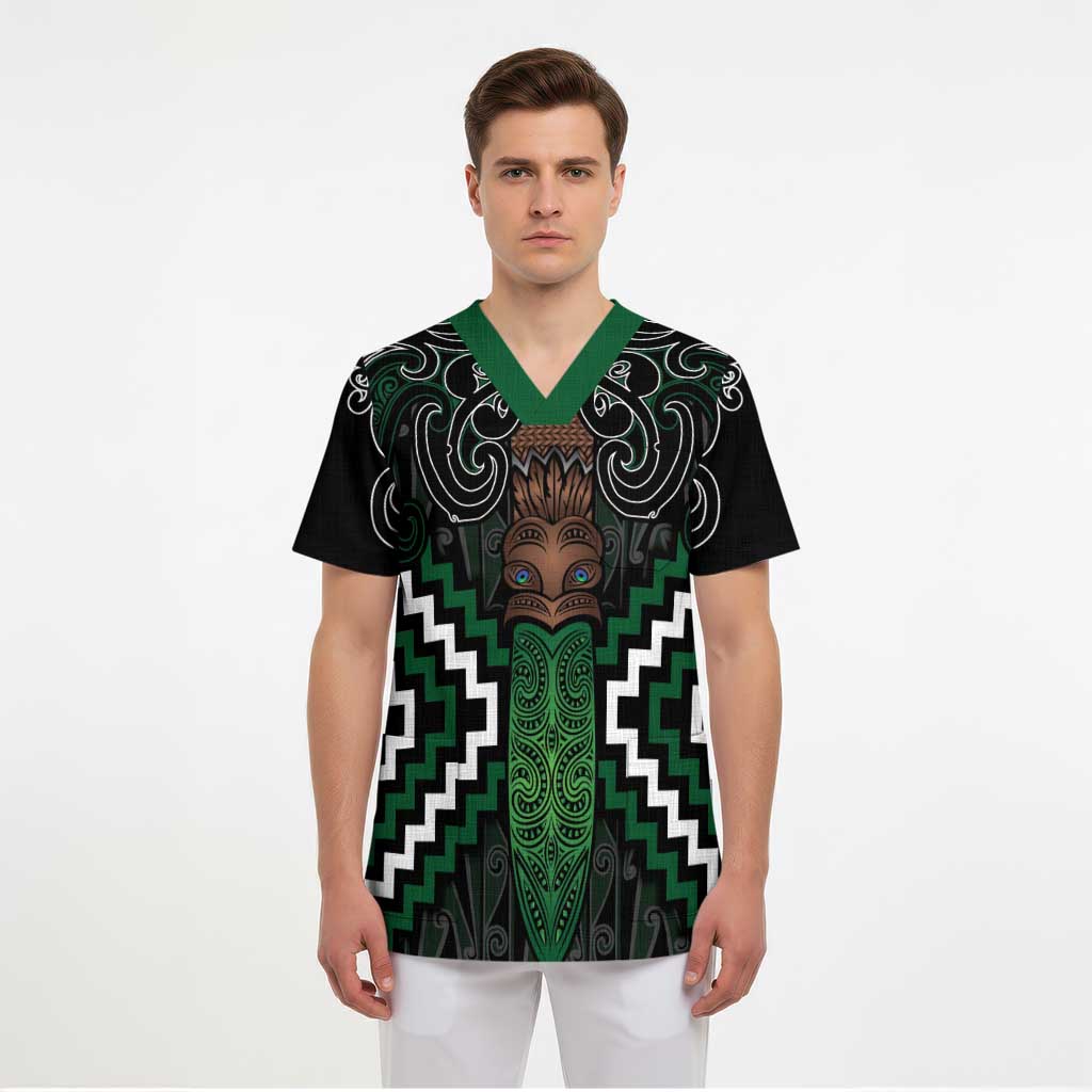 Maori Taiaha Pounamu Whakairo Personalized Scrub Top Jade Poutama Motifs - Polynesian Pride