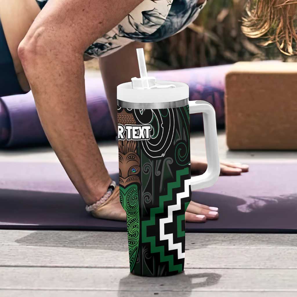 Maori Taiaha Pounamu Whakairo Personalized Tumbler With Handle Jade Poutama Motifs