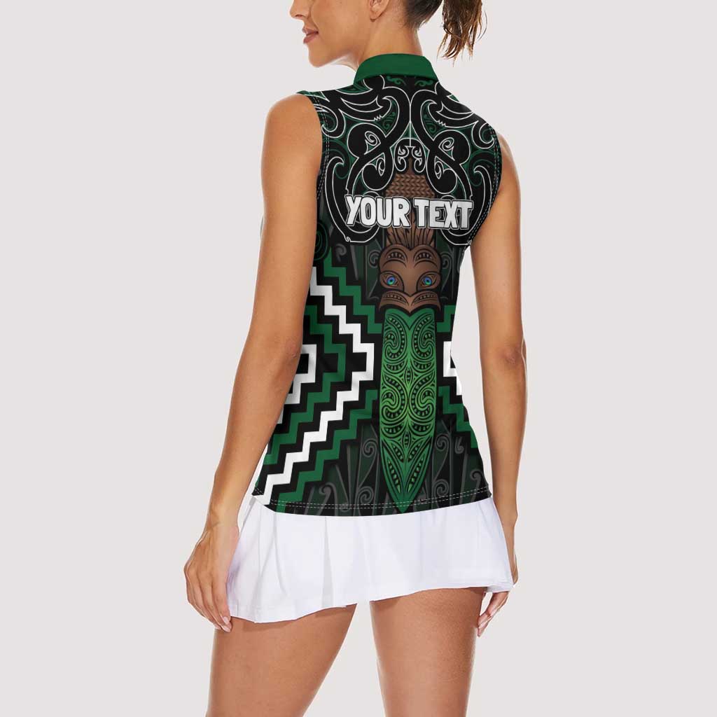 Maori Taiaha Pounamu Whakairo Personalized Women Sleeveless Polo Shirt Jade Poutama Motifs
