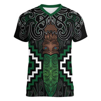 Maori Taiaha Pounamu Whakairo Personalized Women V-Neck T-Shirt Jade Poutama Motifs