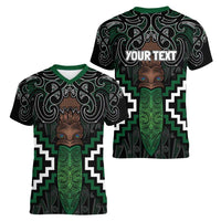 Maori Taiaha Pounamu Whakairo Personalized Women V-Neck T-Shirt Jade Poutama Motifs