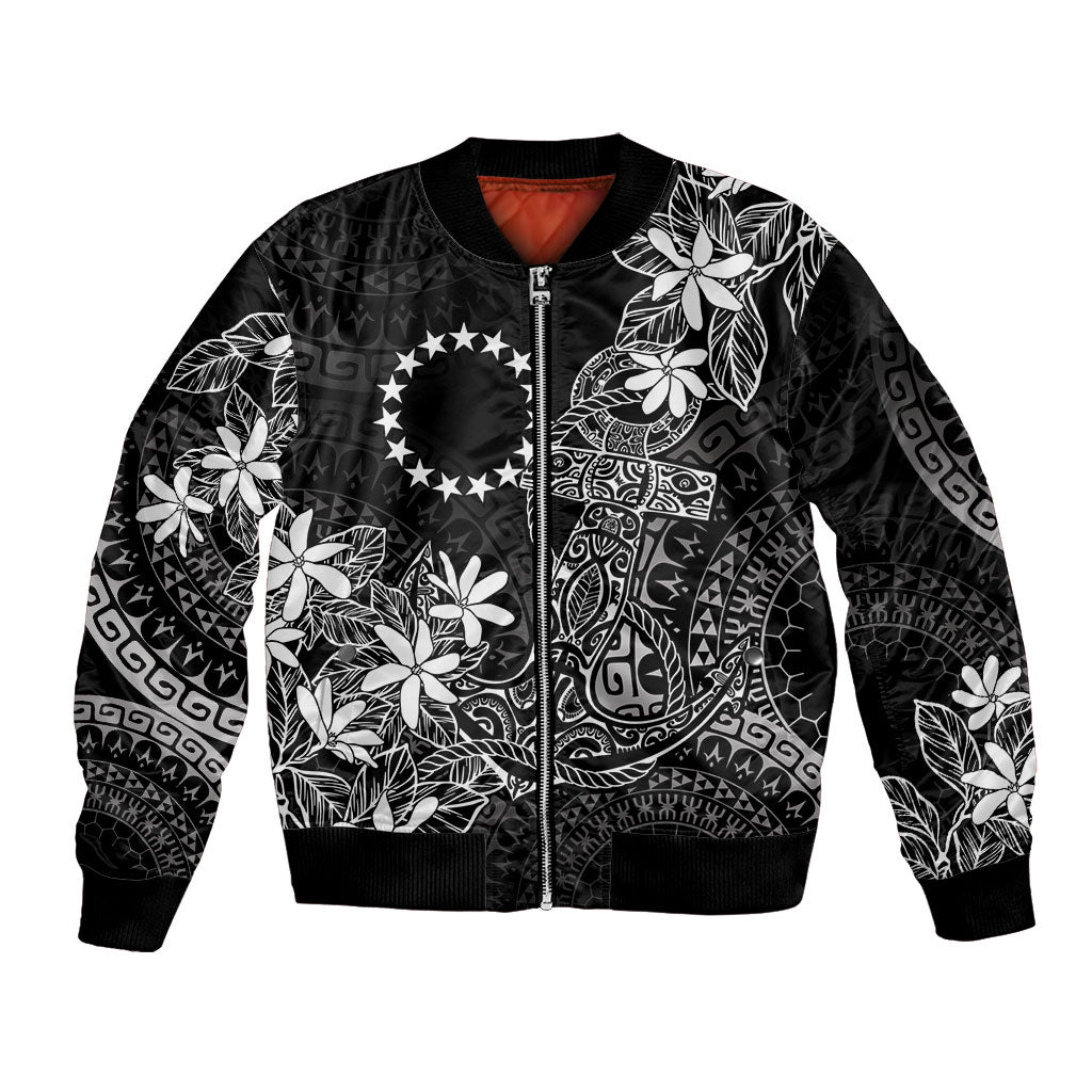 Black Kuki Airani Tapakau Bomber Jacket Tribal Anchor Mix Tiare