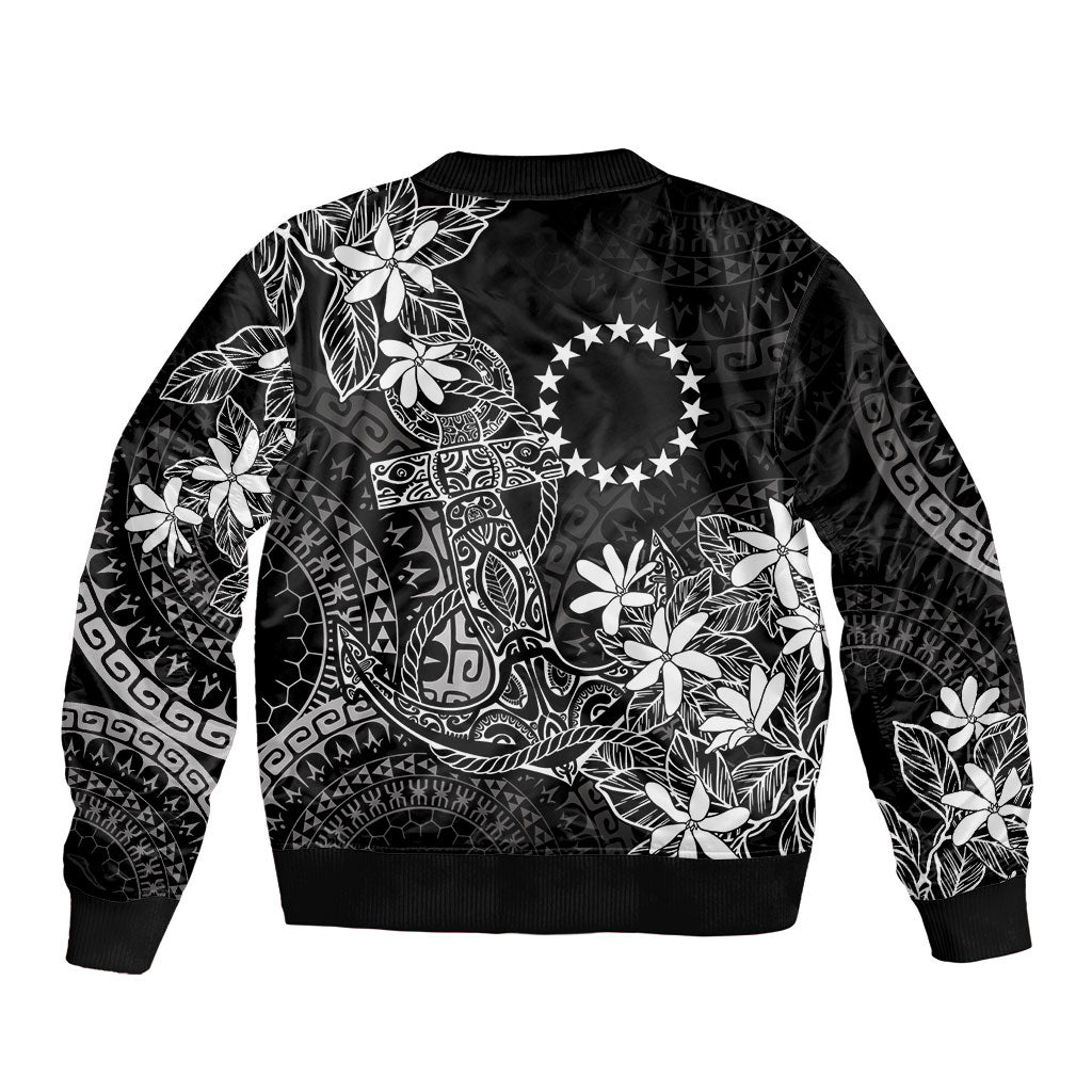 Black Kuki Airani Tapakau Bomber Jacket Tribal Anchor Mix Tiare