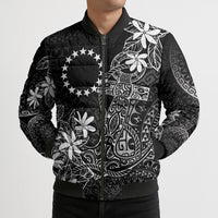 Black Kuki Airani Tapakau Bomber Puffer Jacket Tribal Anchor Mix Tiare