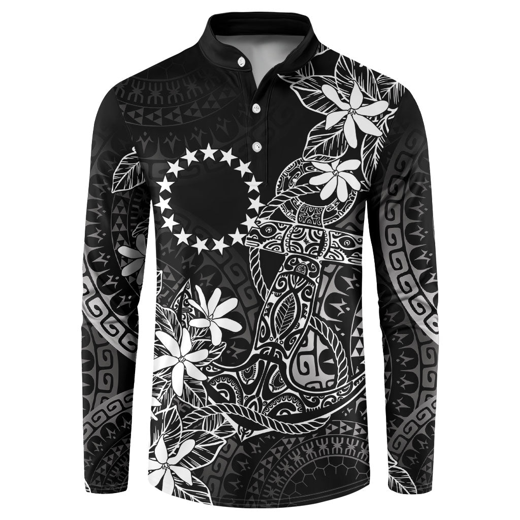 Black Kuki Airani Tapakau Button Sweatshirt Tribal Anchor Mix Tiare