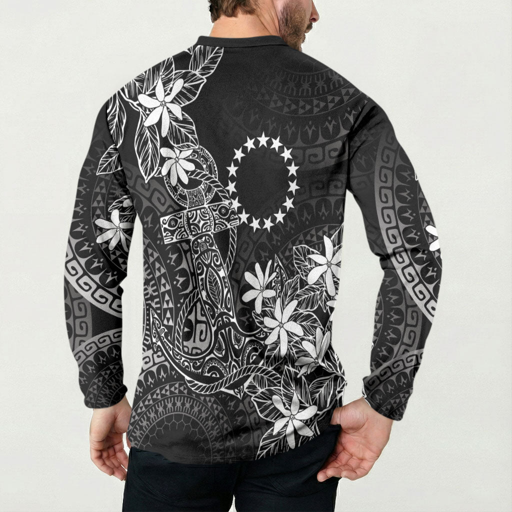 Black Kuki Airani Tapakau Button Sweatshirt Tribal Anchor Mix Tiare