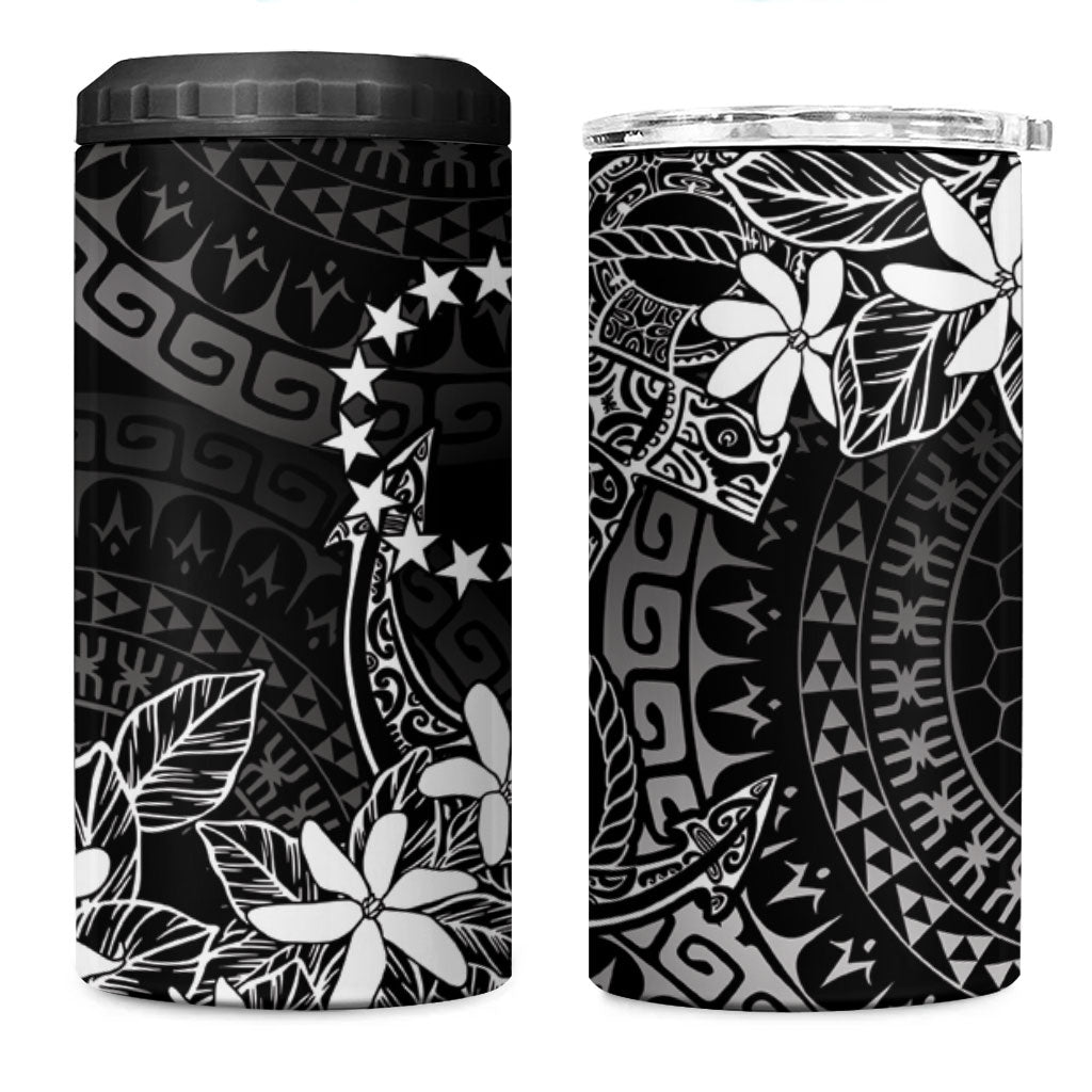Black Kuki Airani Tapakau 4 in 1 Can Cooler Tumbler Tribal Anchor Mix Tiare