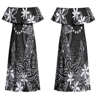 Black Kuki Airani Tapakau Couples Matching Off Shoulder Maxi Dress and Long Sleeve Button Shirt Tribal Anchor Mix Tiare LT7 - Polynesian Pride