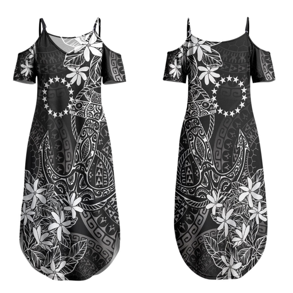 Black Kuki Airani Tapakau Couples Matching Summer Maxi Dress and Long Sleeve Button Shirt Tribal Anchor Mix Tiare LT7 - Polynesian Pride
