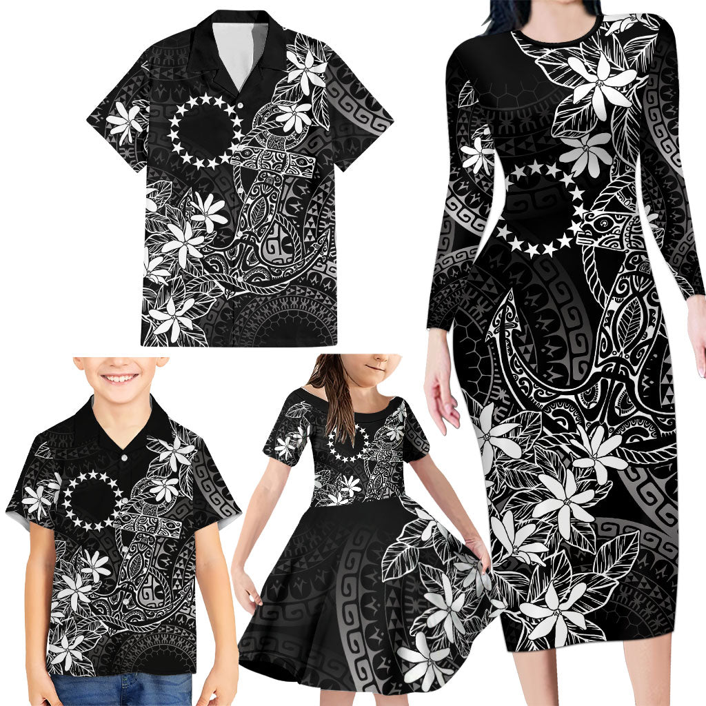 Black Kuki Airani Tapakau Family Matching Long Sleeve Bodycon Dress and Hawaiian Shirt Tribal Anchor Mix Tiare LT7 - Polynesian Pride