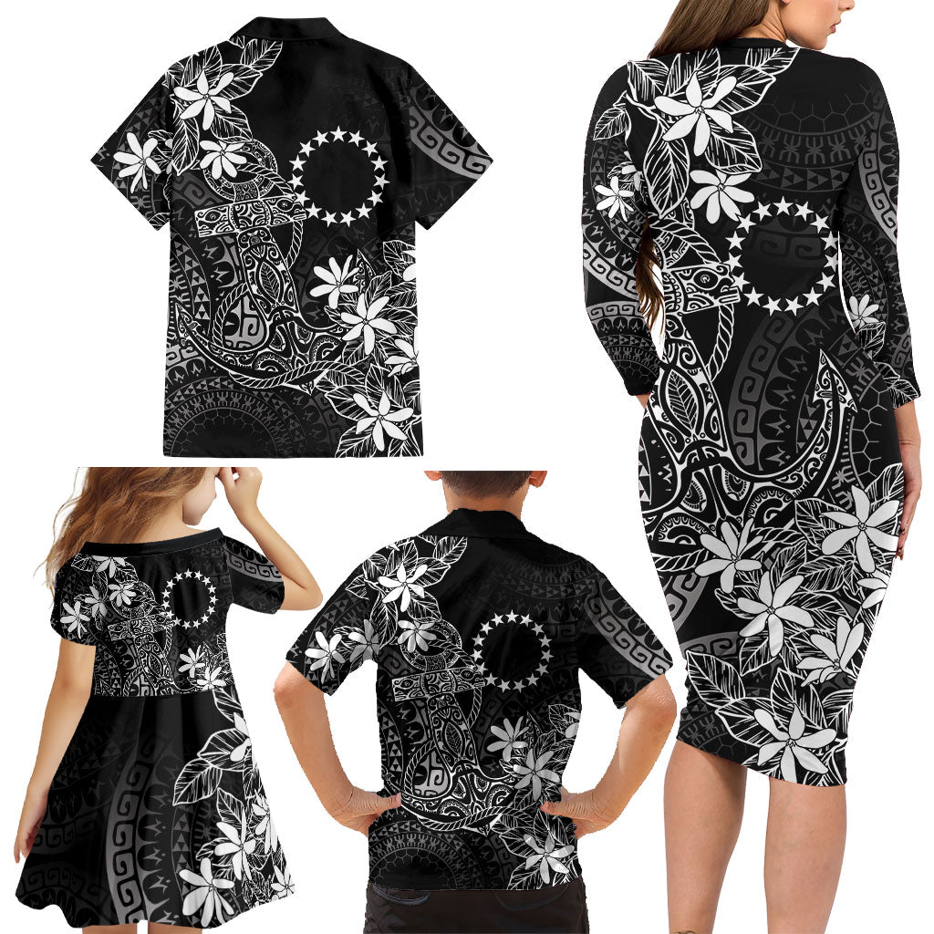 Black Kuki Airani Tapakau Family Matching Long Sleeve Bodycon Dress and Hawaiian Shirt Tribal Anchor Mix Tiare LT7 - Polynesian Pride