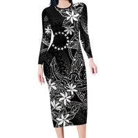 Black Kuki Airani Tapakau Family Matching Long Sleeve Bodycon Dress and Hawaiian Shirt Tribal Anchor Mix Tiare LT7 Mom's Dress Black - Polynesian Pride