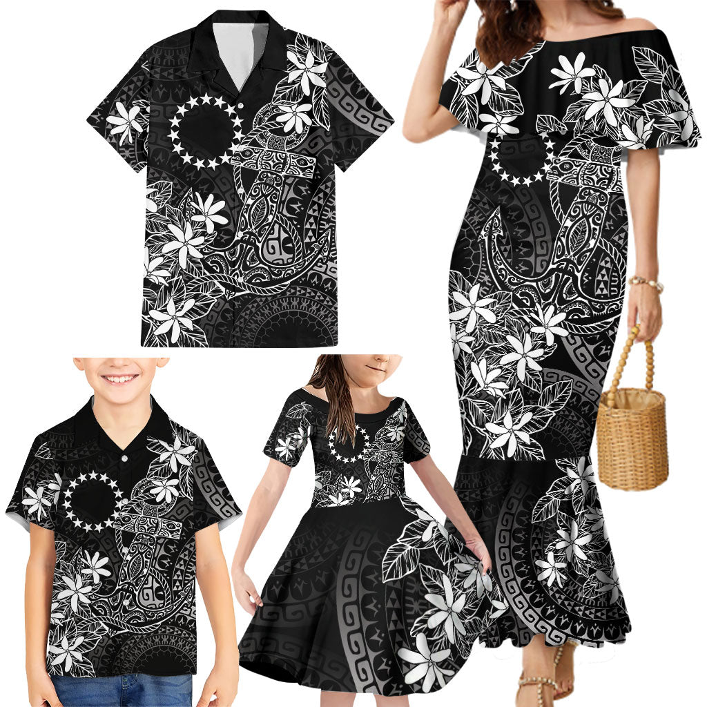 Black Kuki Airani Tapakau Family Matching Mermaid Dress and Hawaiian Shirt Tribal Anchor Mix Tiare
