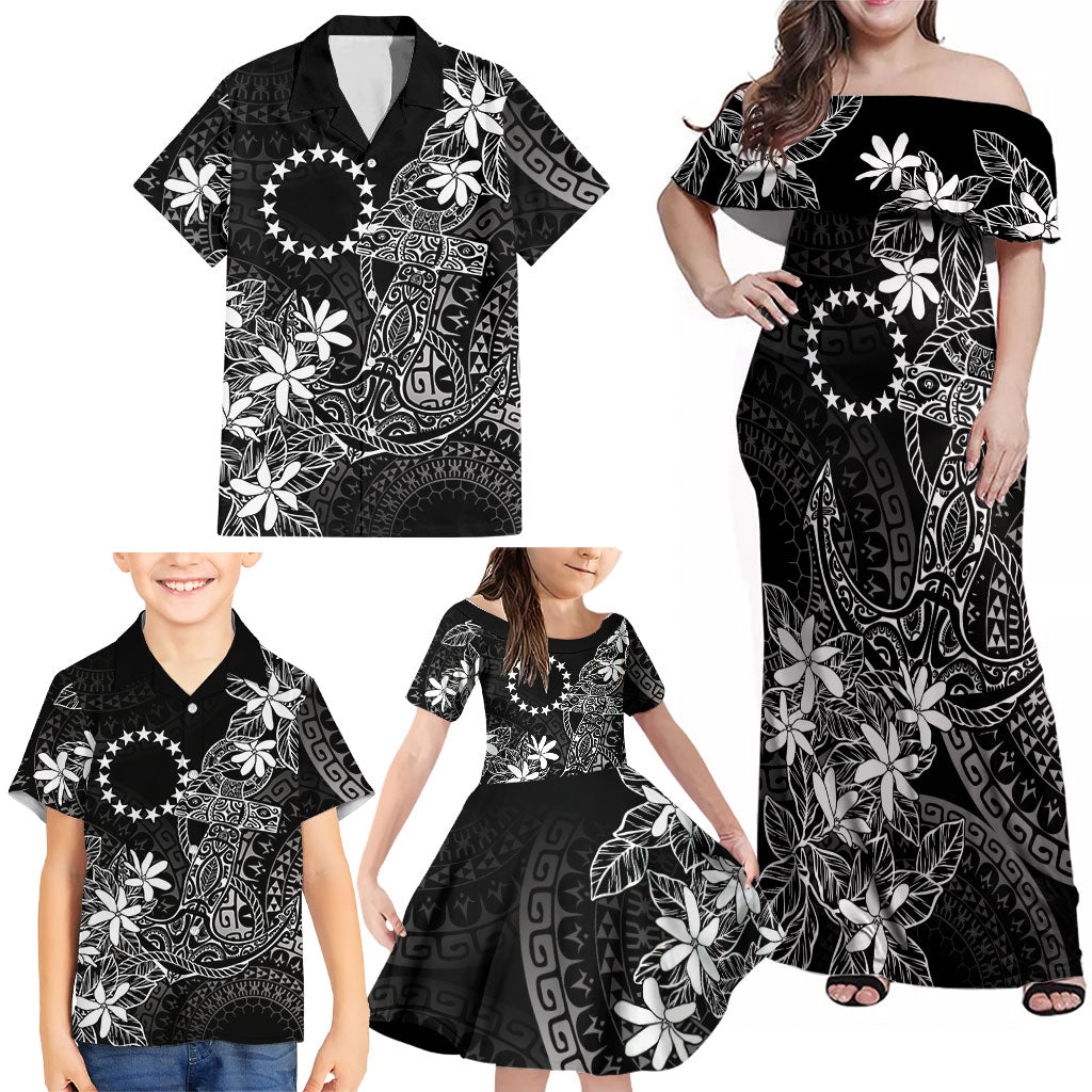 Black Kuki Airani Tapakau Family Matching Off Shoulder Maxi Dress and Hawaiian Shirt Tribal Anchor Mix Tiare LT7 - Polynesian Pride