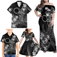 Black Kuki Airani Tapakau Family Matching Off Shoulder Maxi Dress and Hawaiian Shirt Tribal Anchor Mix Tiare LT7 - Polynesian Pride