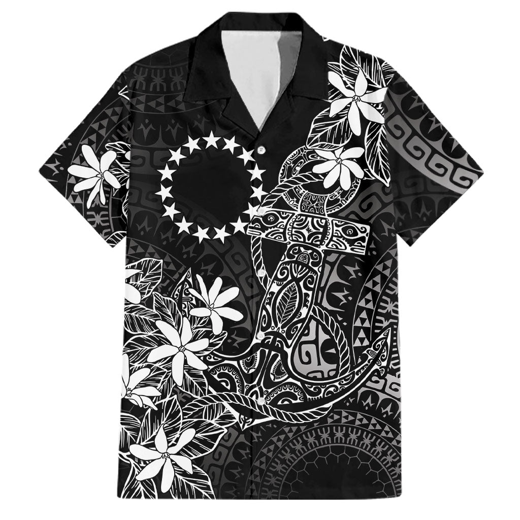 Black Kuki Airani Tapakau Family Matching Off Shoulder Maxi Dress and Hawaiian Shirt Tribal Anchor Mix Tiare LT7 Dad's Shirt - Short Sleeve Black - Polynesian Pride