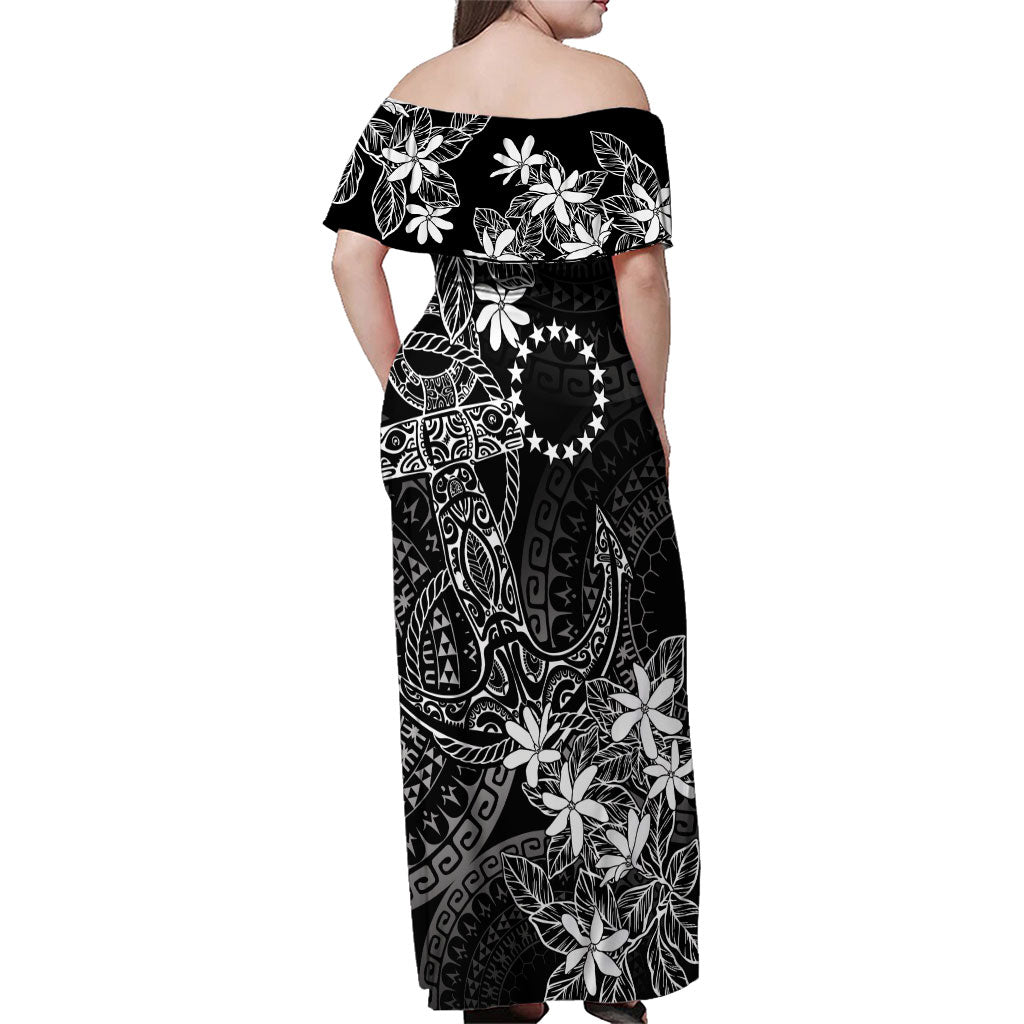 Black Kuki Airani Tapakau Family Matching Off Shoulder Maxi Dress and Hawaiian Shirt Tribal Anchor Mix Tiare LT7 - Polynesian Pride