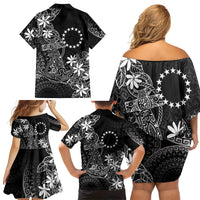 Black Kuki Airani Tapakau Family Matching Off Shoulder Short Dress and Hawaiian Shirt Tribal Anchor Mix Tiare LT7 - Polynesian Pride