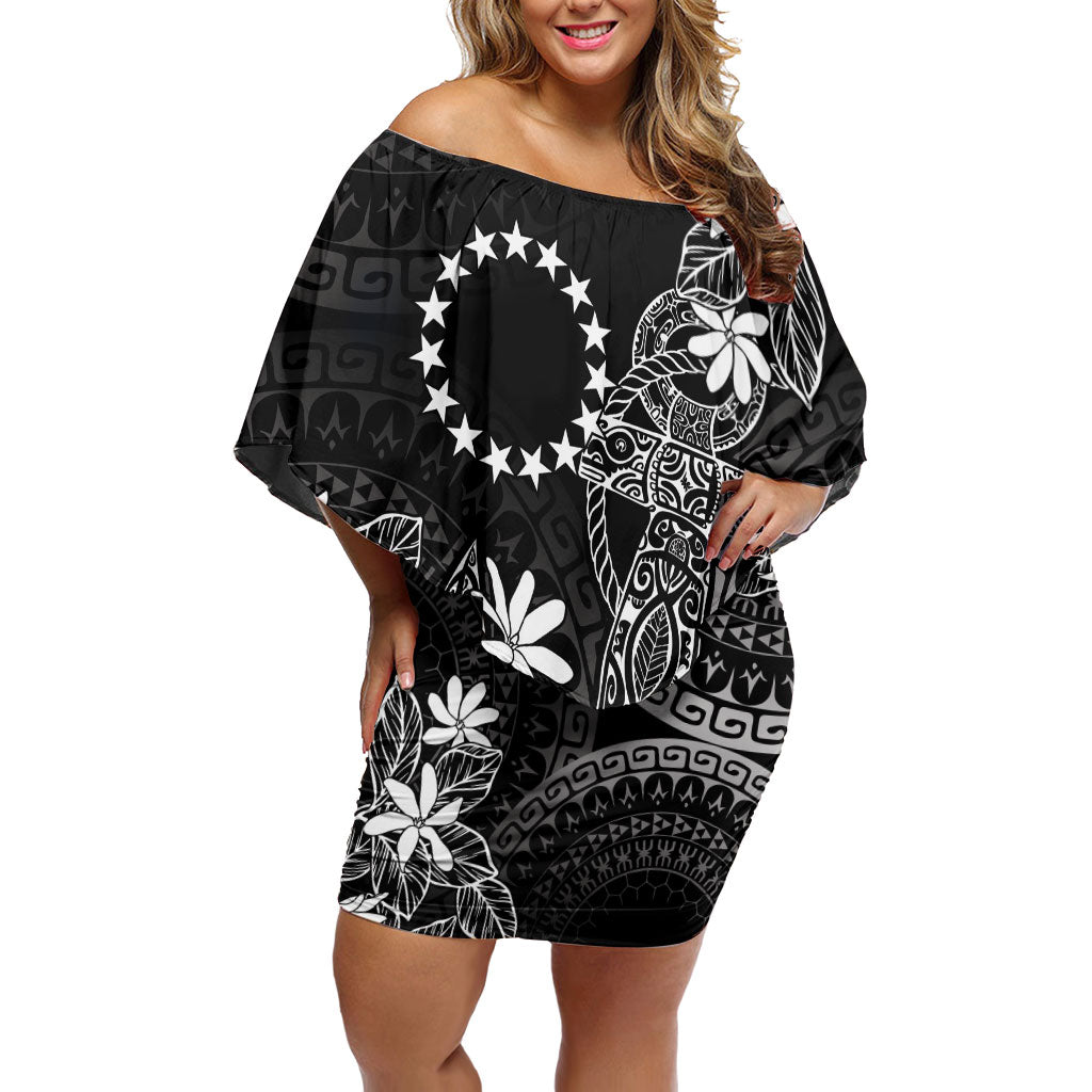 Black Kuki Airani Tapakau Family Matching Off Shoulder Short Dress and Hawaiian Shirt Tribal Anchor Mix Tiare LT7 Mom's Dress Black - Polynesian Pride