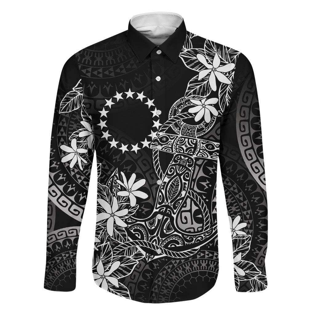 Black Kuki Airani Tapakau Family Matching Puletasi and Hawaiian Shirt Tribal Anchor Mix Tiare LT7 Dad's Shirt - Long Sleeve Black - Polynesian Pride