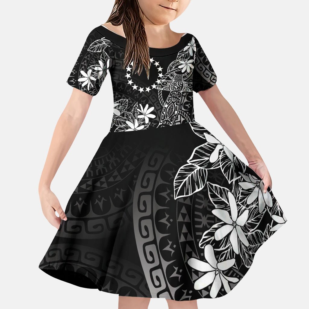 Black Kuki Airani Tapakau Family Matching Short Sleeve Bodycon Dress and Hawaiian Shirt Tribal Anchor Mix Tiare LT7 Daughter's Dress Black - Polynesian Pride