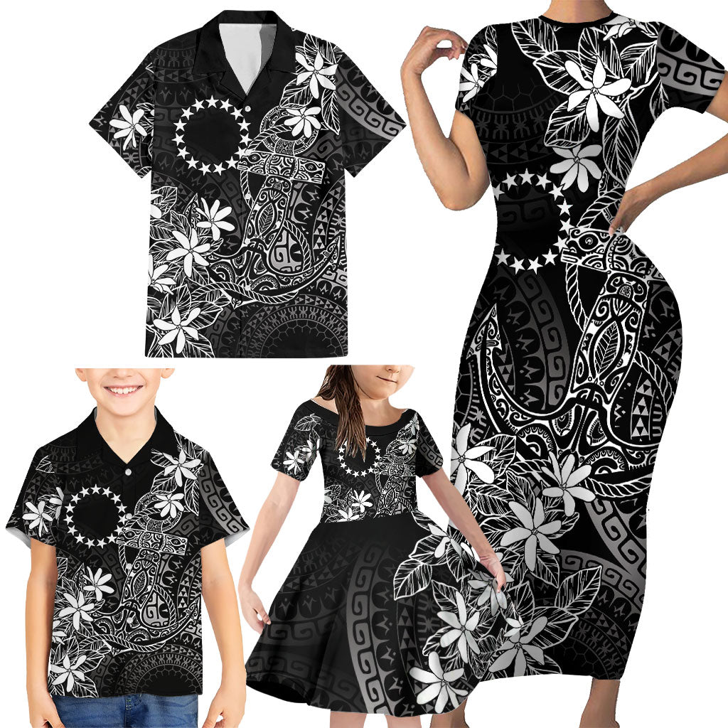 Black Kuki Airani Tapakau Family Matching Short Sleeve Bodycon Dress and Hawaiian Shirt Tribal Anchor Mix Tiare LT7 - Polynesian Pride