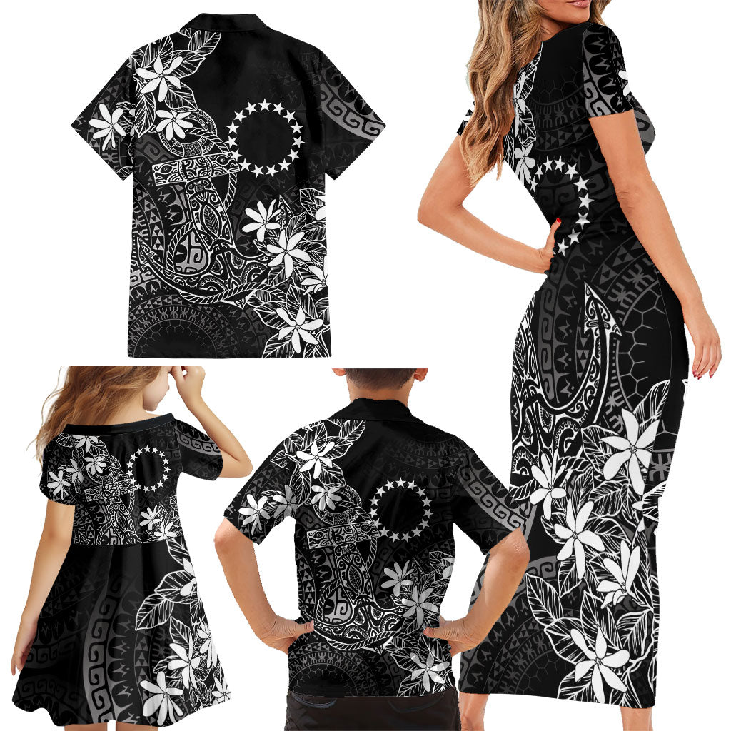 Black Kuki Airani Tapakau Family Matching Short Sleeve Bodycon Dress and Hawaiian Shirt Tribal Anchor Mix Tiare LT7 - Polynesian Pride