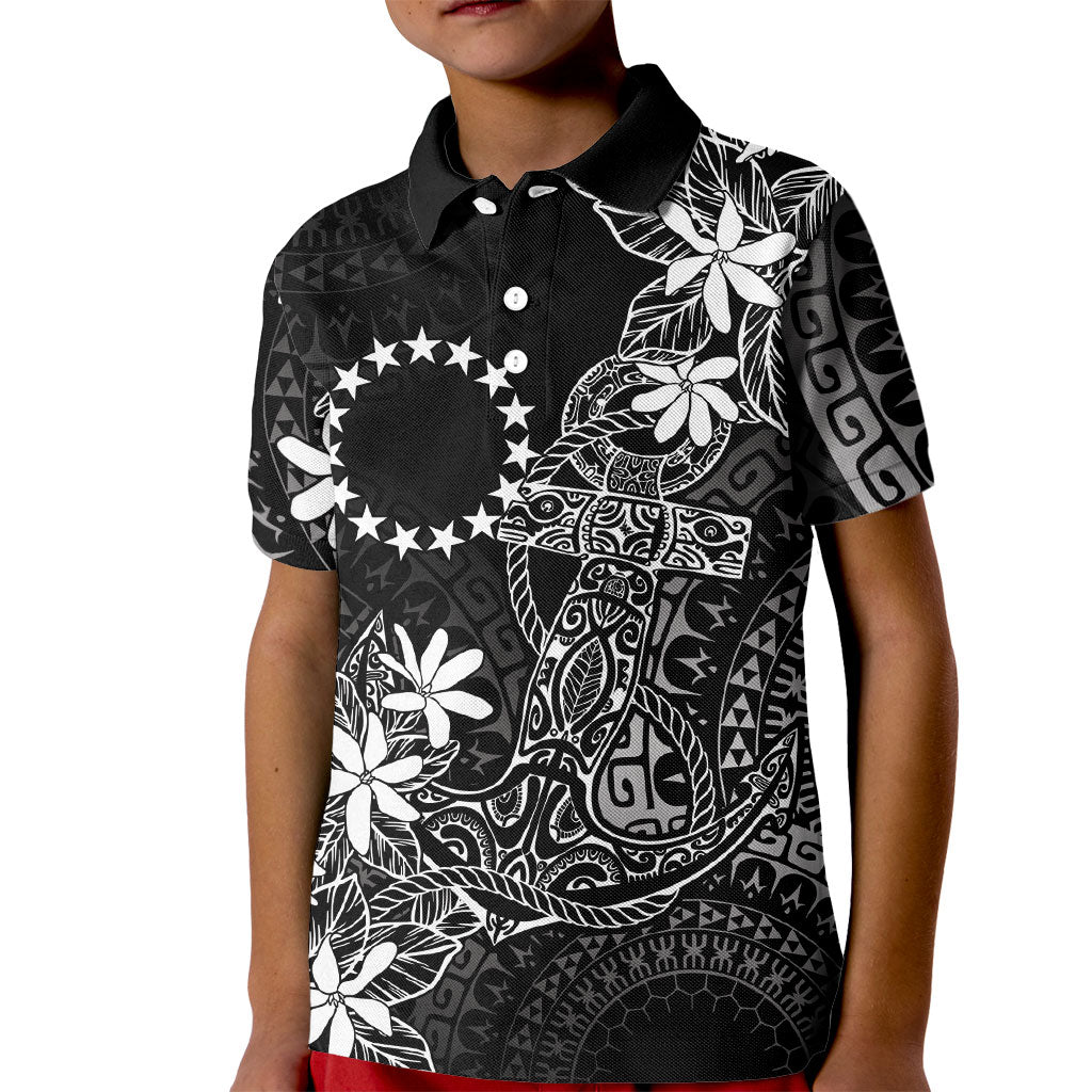 Black Kuki Airani Tapakau Kid Polo Shirt Tribal Anchor Mix Tiare