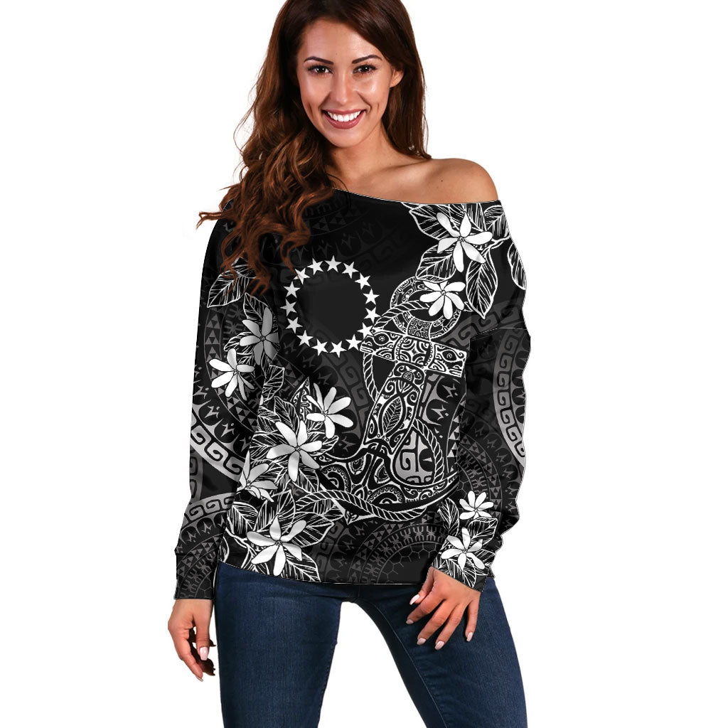 Black Kuki Airani Tapakau Off Shoulder Sweater Tribal Anchor Mix Tiare