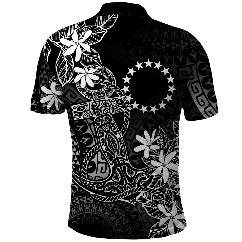 Black Kuki Airani Tapakau Polo Shirt Tribal Anchor Mix Tiare