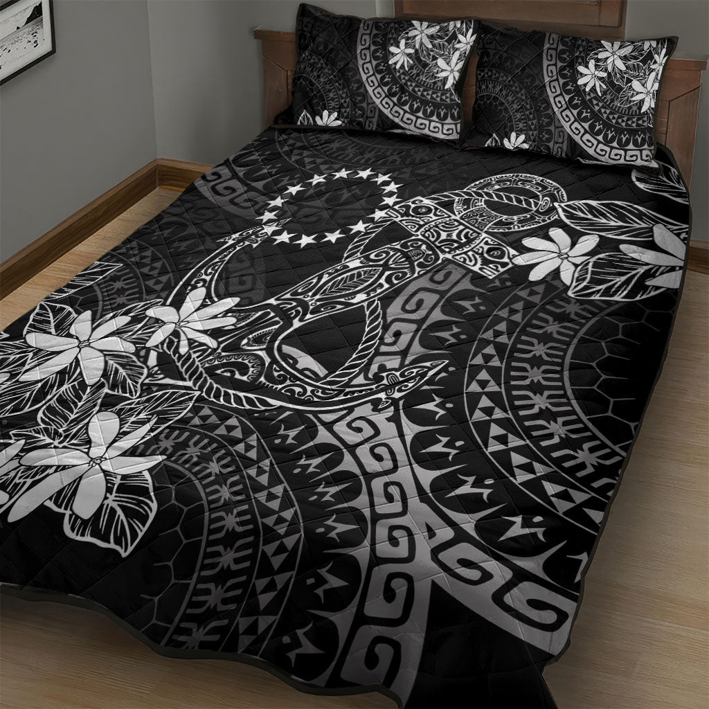 Black Kuki Airani Tapakau Quilt Bed Set Tribal Anchor Mix Tiare