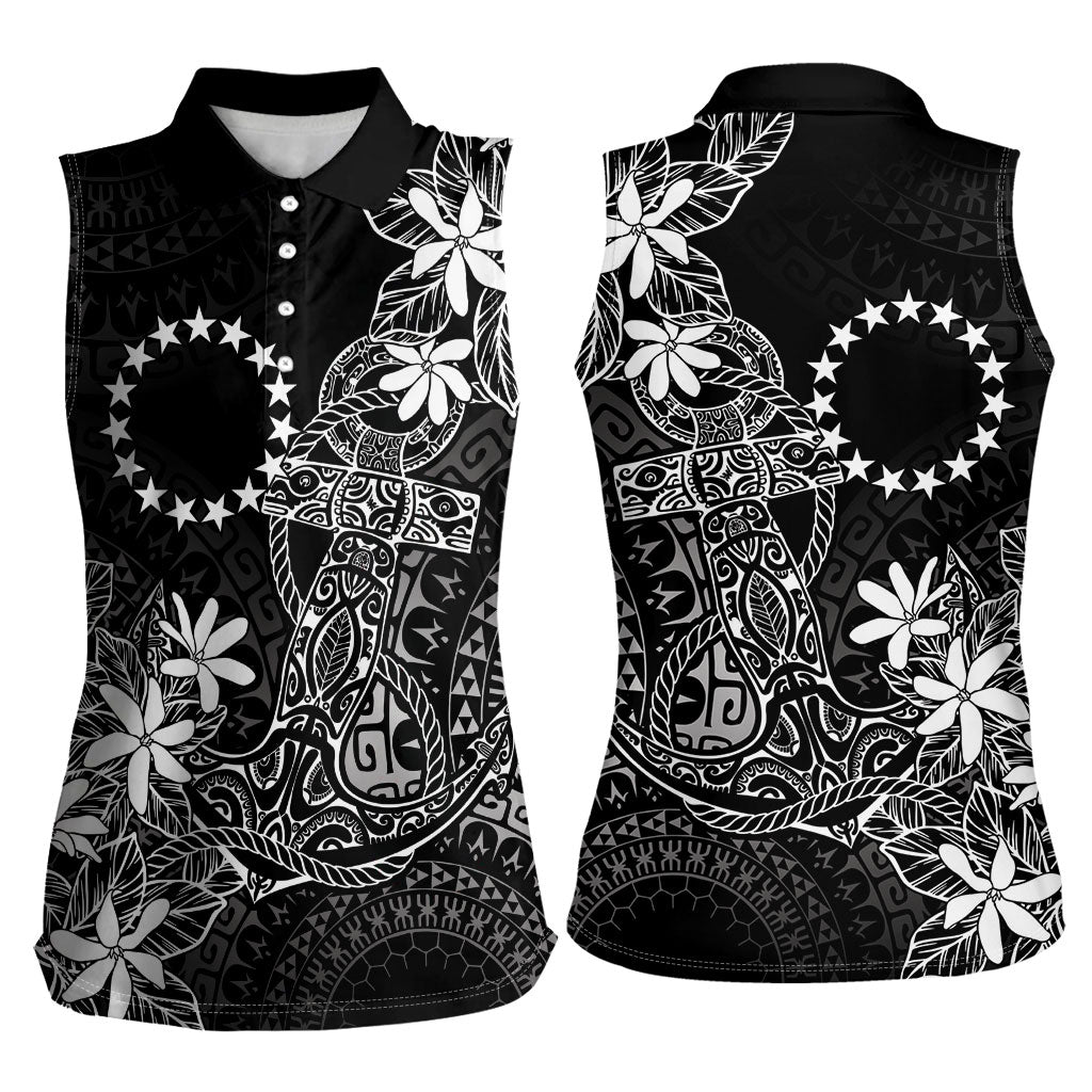 Black Kuki Airani Tapakau Women Sleeveless Polo Shirt Tribal Anchor Mix Tiare LT7 - Polynesian Pride