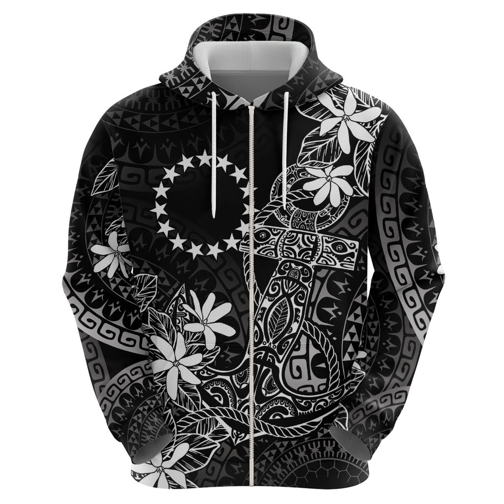 Black Kuki Airani Tapakau Zip Hoodie Tribal Anchor Mix Tiare