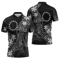 Black Kuki Airani Tapakau Zipper Polo Shirt Tribal Anchor Mix Tiare